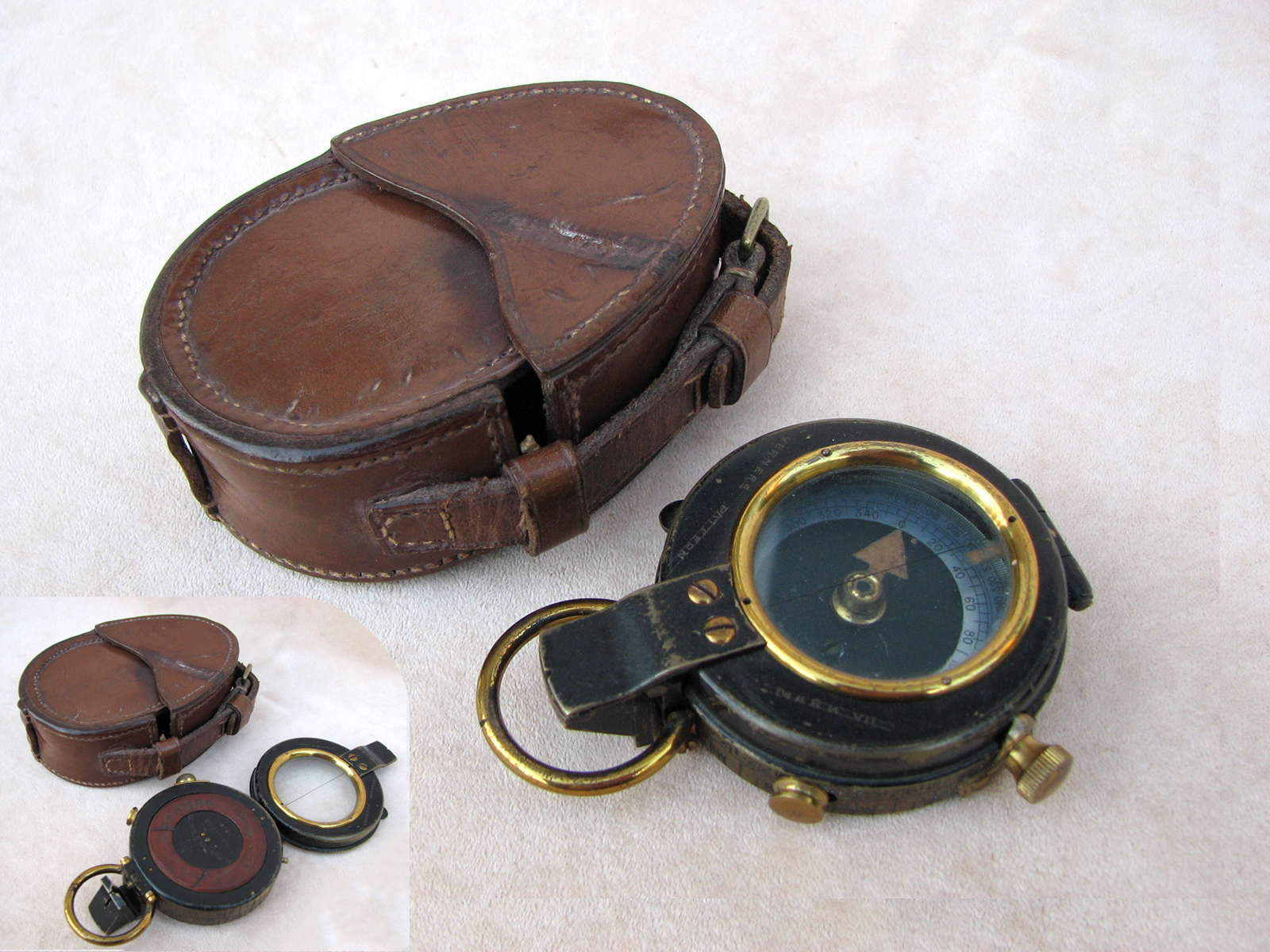 1914 Henry Hughes WW1 British Army Verners MK VII pocket compass with case
